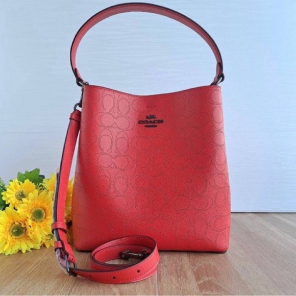 Coach Handbags - Coach Town Bucket Bag Signature Perforated
Leather Miami Red ❤️ RARE
